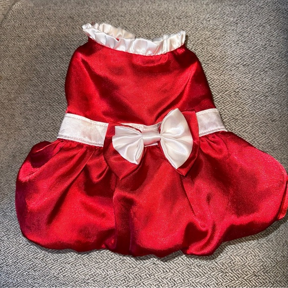 BUILD A BEAR ELEGANT RED SATIN & WHITE HOLIDAY CHRISTMAS DRESS BABW RARE HTF - Picture 1 of 4